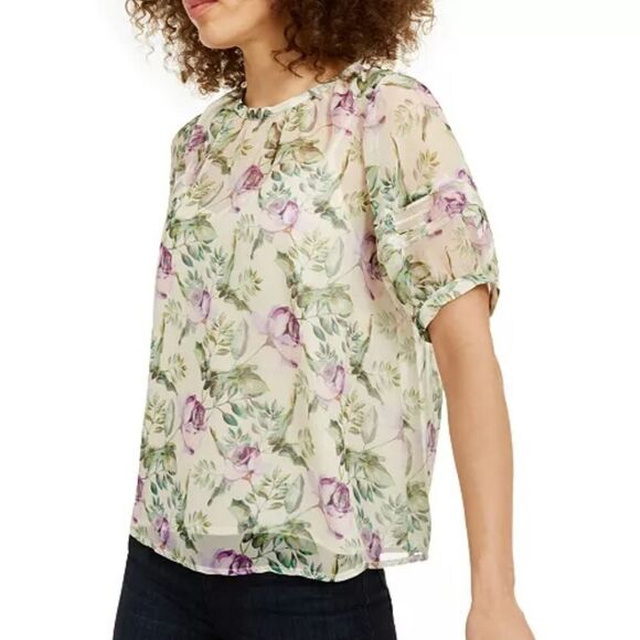 INC Floral Puff-Sleeve Blouse - Picture 1 of 13